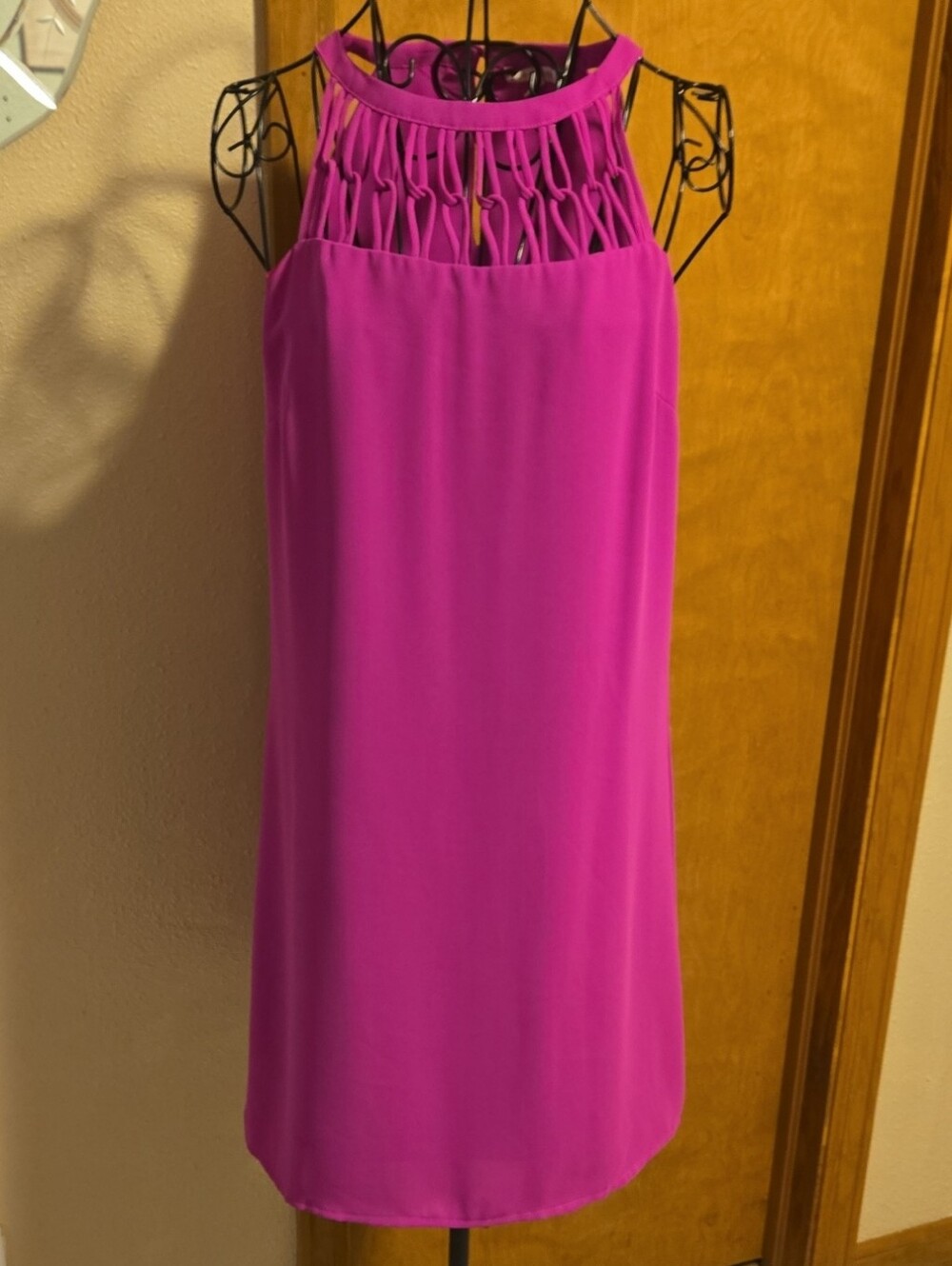 Halter Mini Dress in Vibrant Pink with Lattice Yoke
